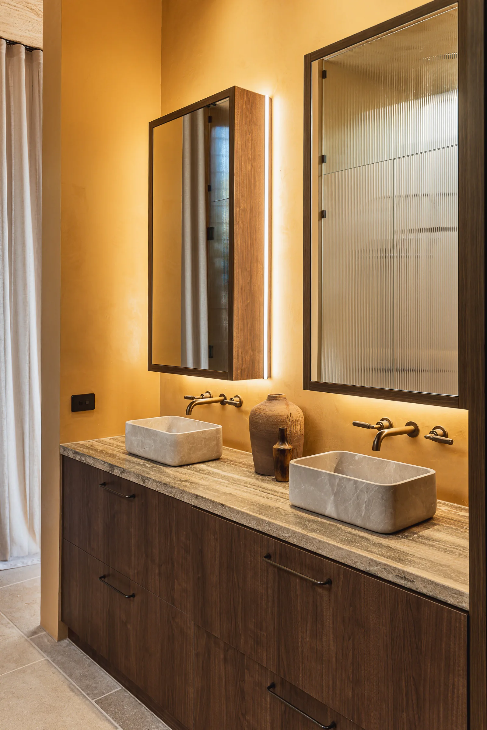 Timber vanity with stone basins, Nebula Street